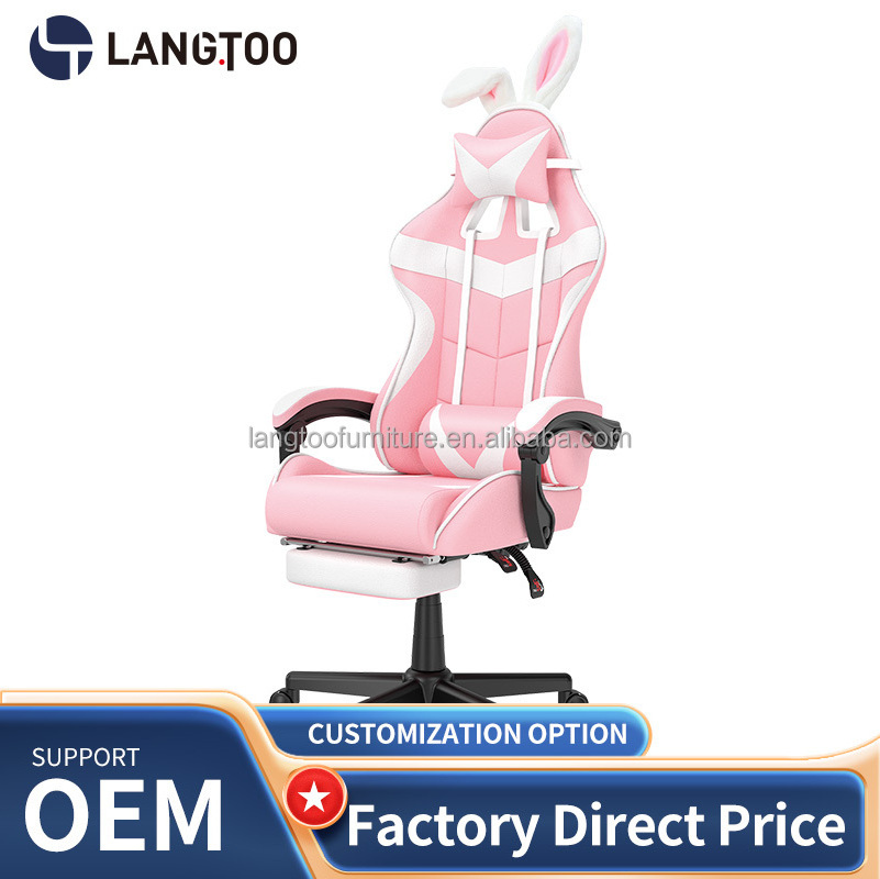 Cheapest Height Adjustable Office Chair Gaming Chair Pink With Headrest Lumbar Cushion