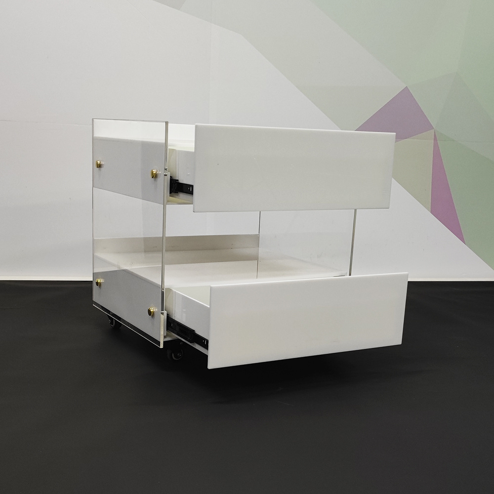 White Luxury Bedroom Overbed Bedside Table Modern Nightstand Acrylic Bedside Cabinet Table With Wheels