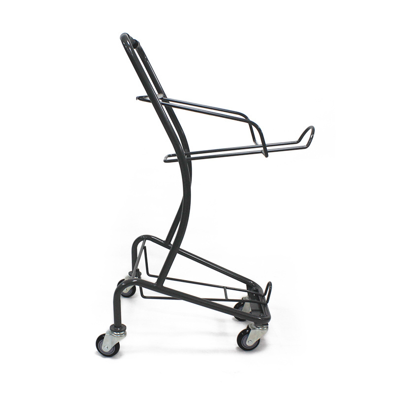 Japanese style high quality double basket cheap supermarket push shopping cart 2 baskets trolley with wheels