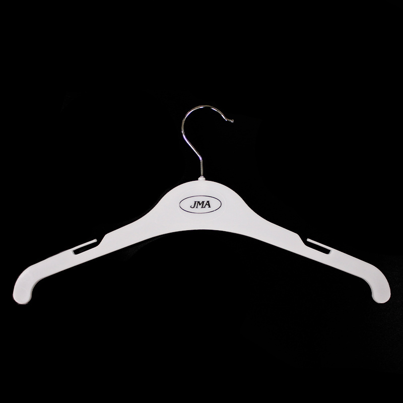 Custom logo white plastic clothes dress coat display hangers for garment hotel home