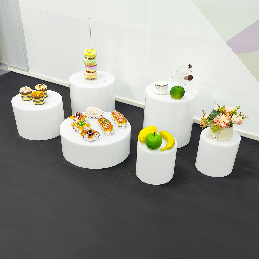 acrylic cube display nesting buffet risers wholesale white round cube acrylic risers for food display