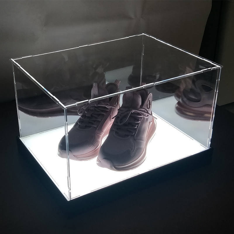 Custom made LED lights glass shelf trainer sneaker shoe storage case Giant shoe box