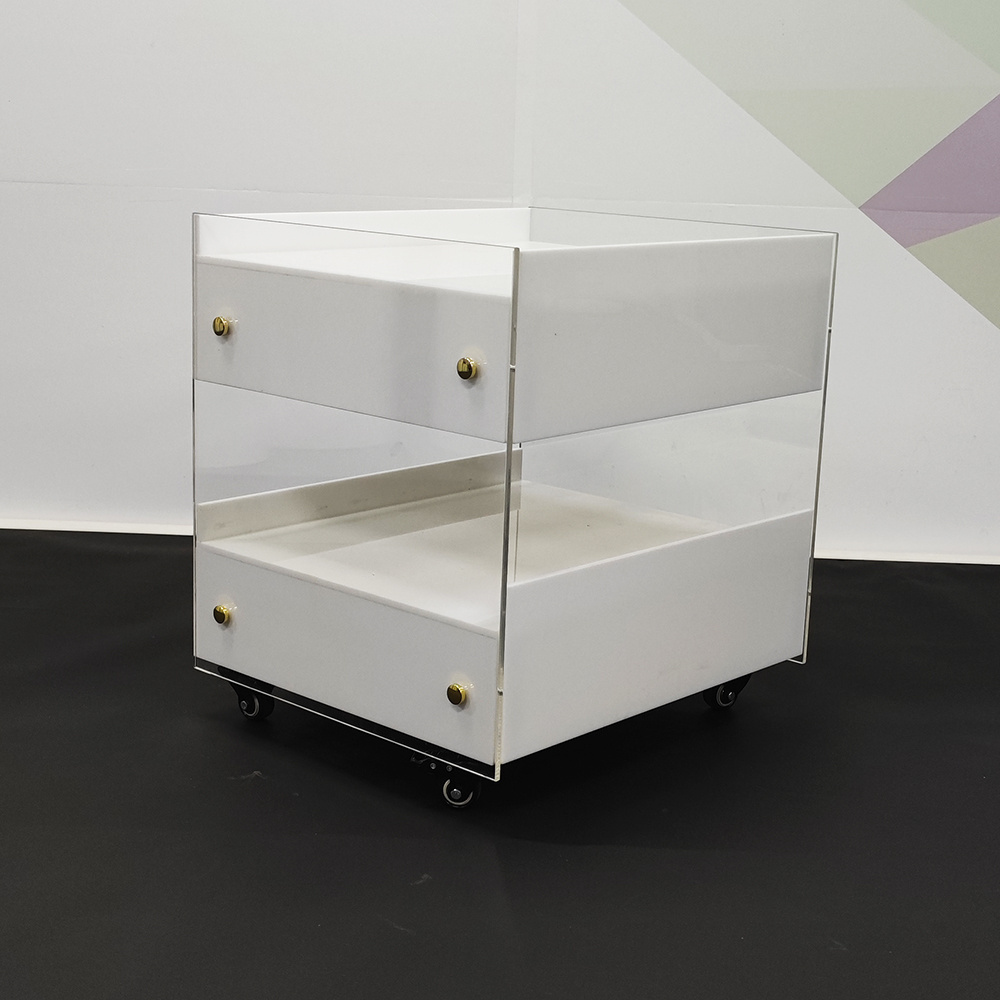 White Luxury Bedroom Overbed Bedside Table Modern Nightstand Acrylic Bedside Cabinet Table With Wheels