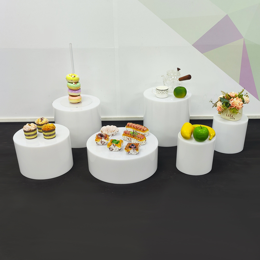 acrylic cube display nesting buffet risers wholesale white round cube acrylic risers for food display