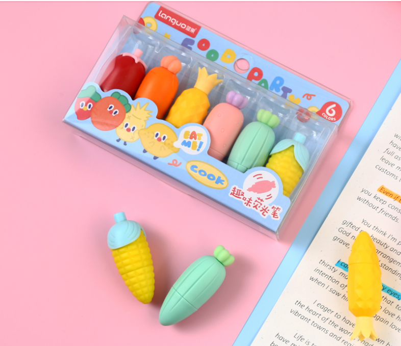 Carrot Shaped Kids School Six Color Creative Highlighter Set