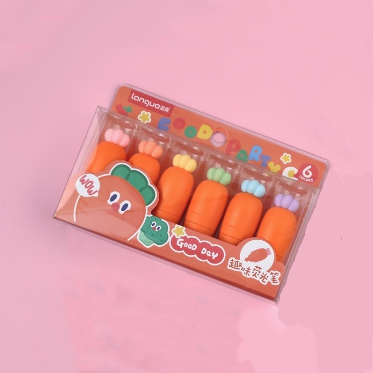 Carrot Shaped Kids School Six Color Creative Highlighter Set