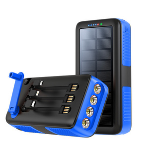 Outdoor SOS Led Light Solar Power Bank Generator 30000mah Solar Power Bank Portable Charging Power Station with Hand Crank