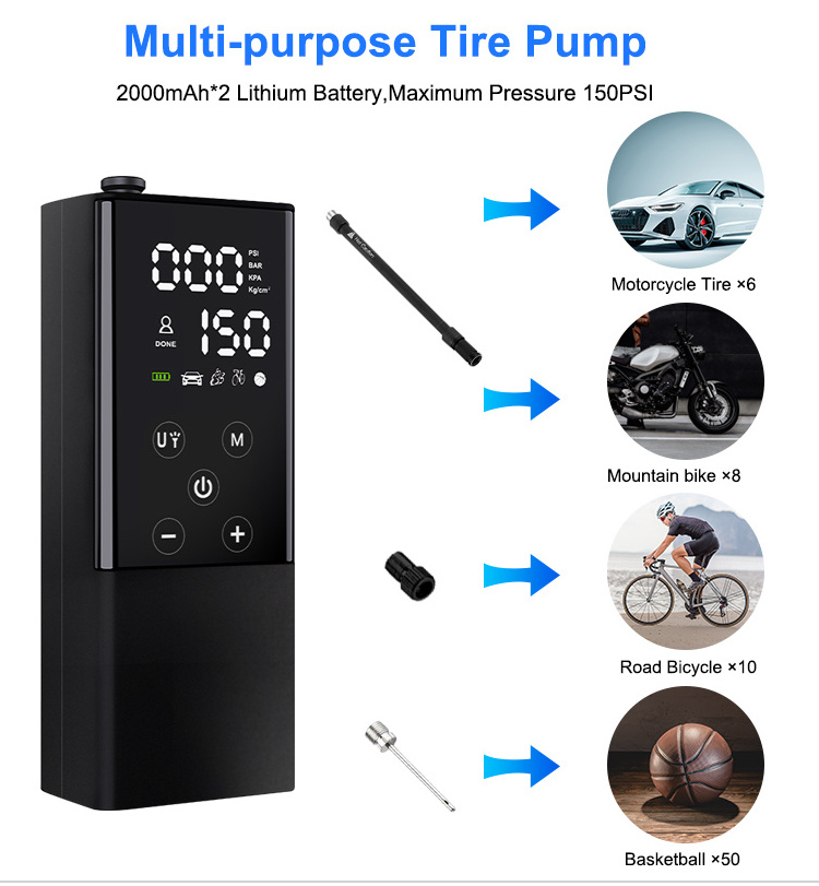 New Technology Football Bicycle Motorcycle Car Inflator Pump Digital Electric Rechargeable Truck Tire Inflator Kit