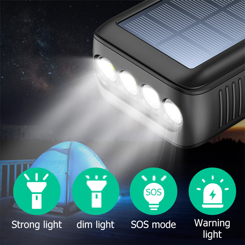 Outdoor SOS Led Light Solar Power Bank Generator 30000mah Solar Power Bank Portable Charging Power Station with Hand Crank