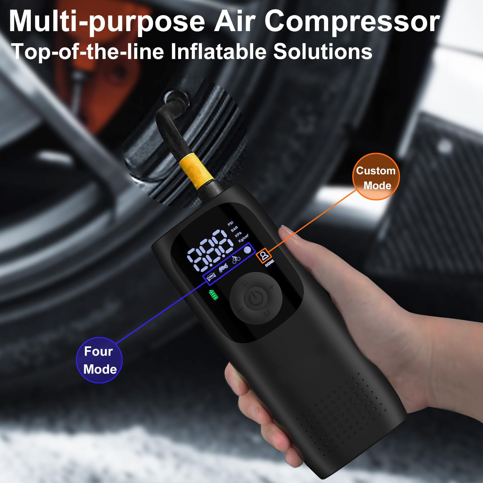 4000mAh Rechargeable Lithium Battery 150 PSI Mini Air Pump Digital LED Screen Tire Inflator Portable Air Compressor with Gauge