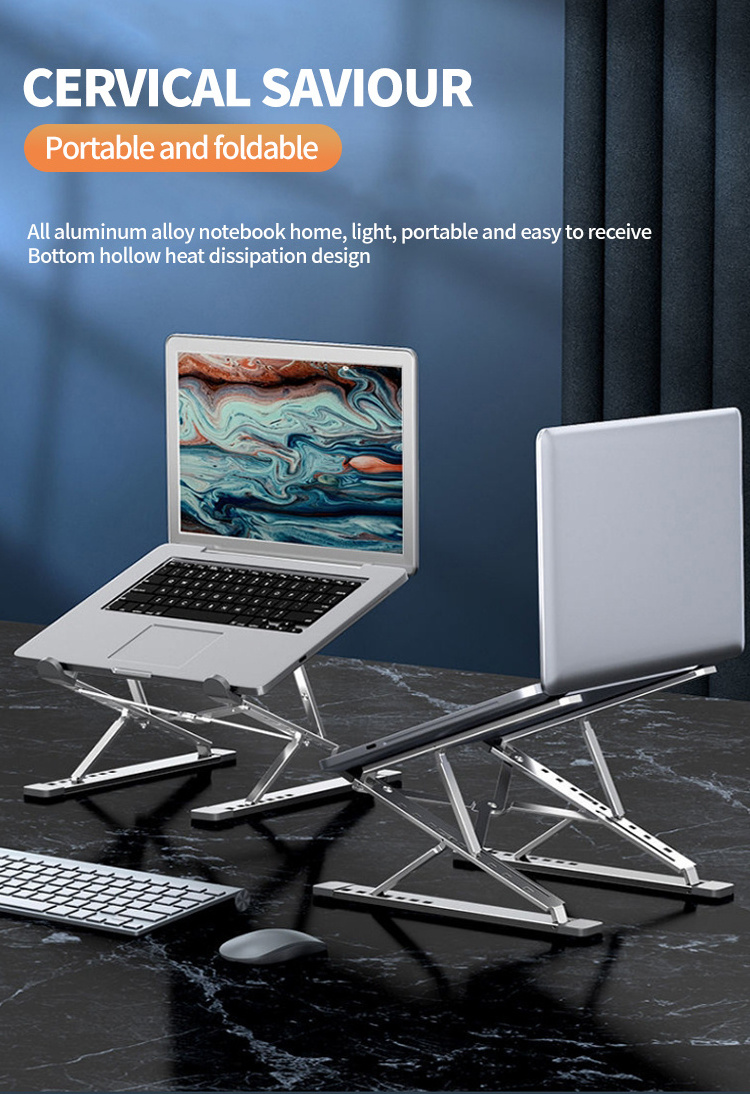 Langwei N8 Aluminum 9 Levels Double Adjustable Height Vertical Folding Raised Layer Laptop Stand For iPad MAC Book