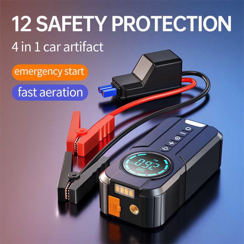 Emergency Car Tools 6 in 1 Functions Ultra-safe Auto Tire Inflator 12V Jump Starter with Air Compressor