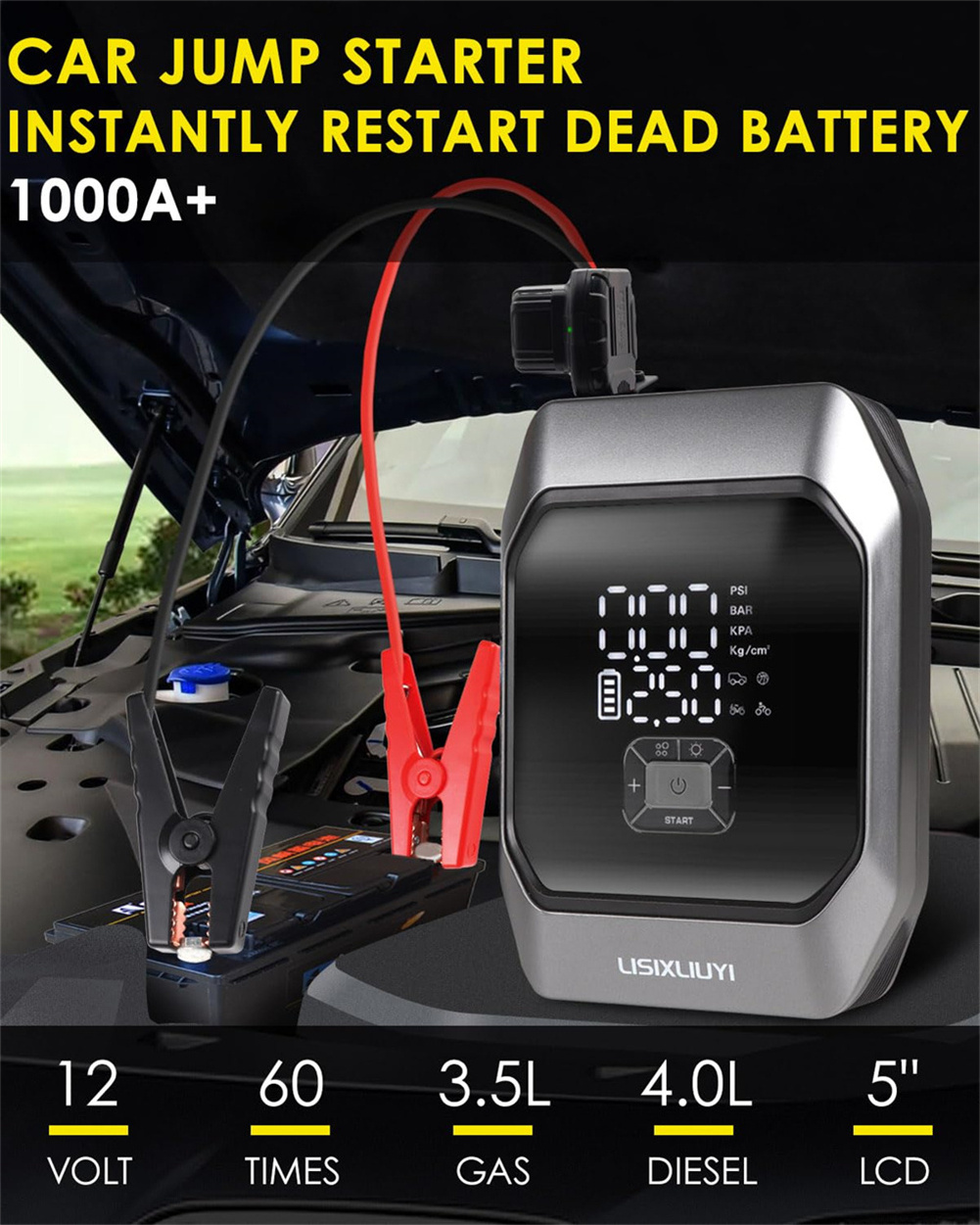 2024 New Arrival Multifunction Car Jump Starter 3in1 Air Compressor Portable Car Battery Charger and Tire Inflator