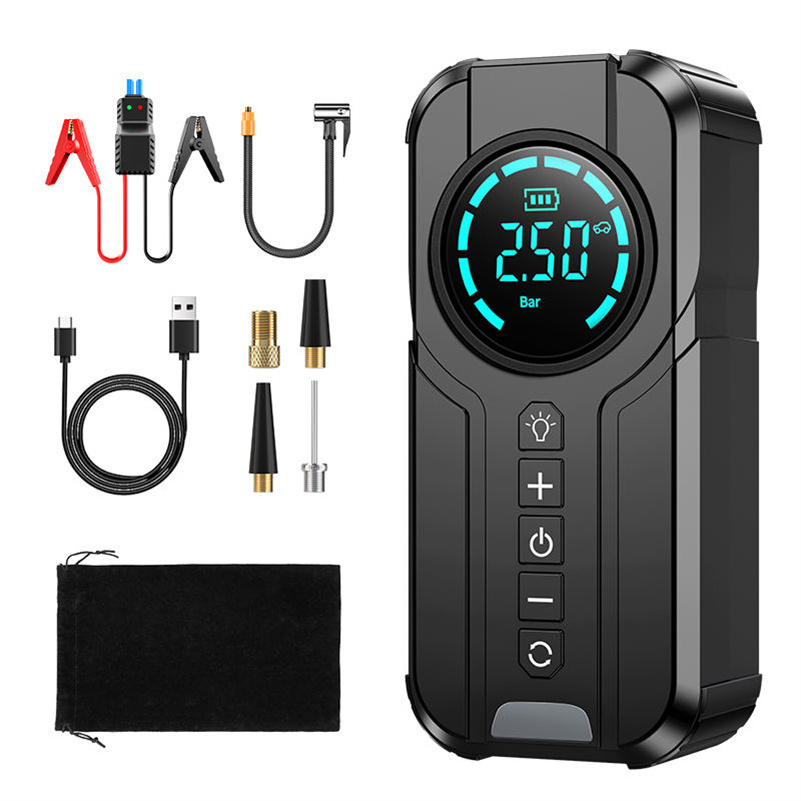 Emergency Car Tools 6 in 1 Functions Ultra-safe Auto Tire Inflator 12V Jump Starter with Air Compressor