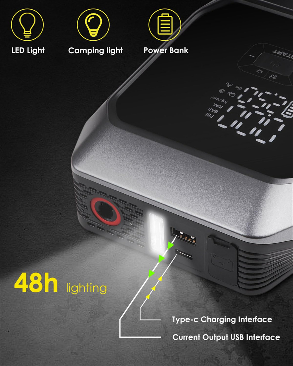 2024 New Arrival Multifunction Car Jump Starter 3in1 Air Compressor Portable Car Battery Charger and Tire Inflator