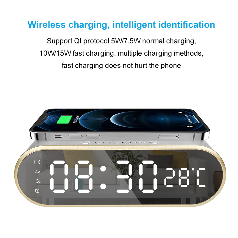 Electronic Gadgets Multifunctional Clock Smart Calendar Temperature Digital Alarm Clock Wireless Charger for Home Office T6 250g