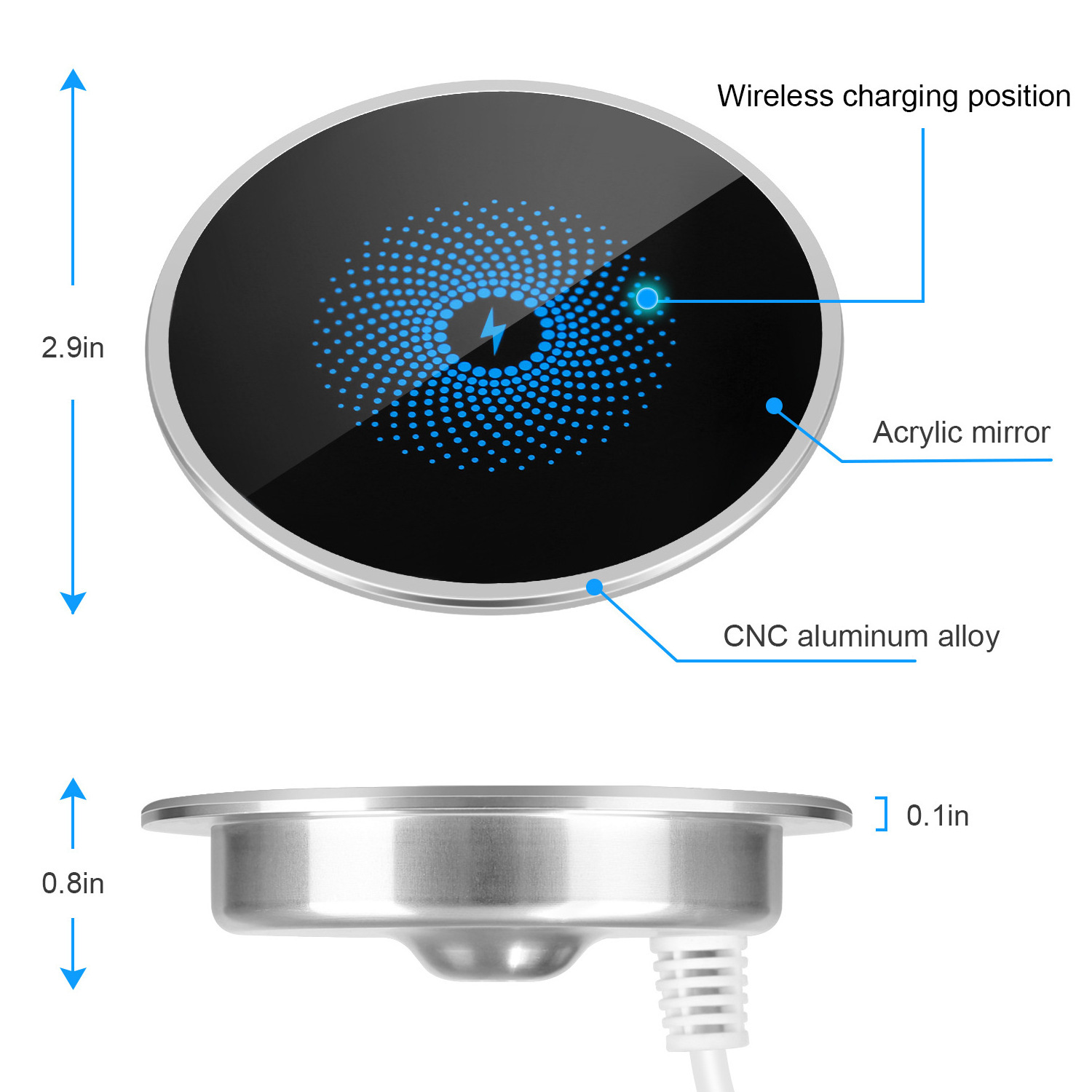 2024 Restaurant Coffee Shop Hotel Portable Desk Smart Phone Fast Charger Qi Certified Wireless Charger 15W Mobile Phone Embedded