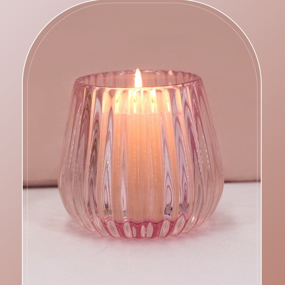 LANGXU luxury mini small thick pearl amber color round glass tealight candle holder for tea-light