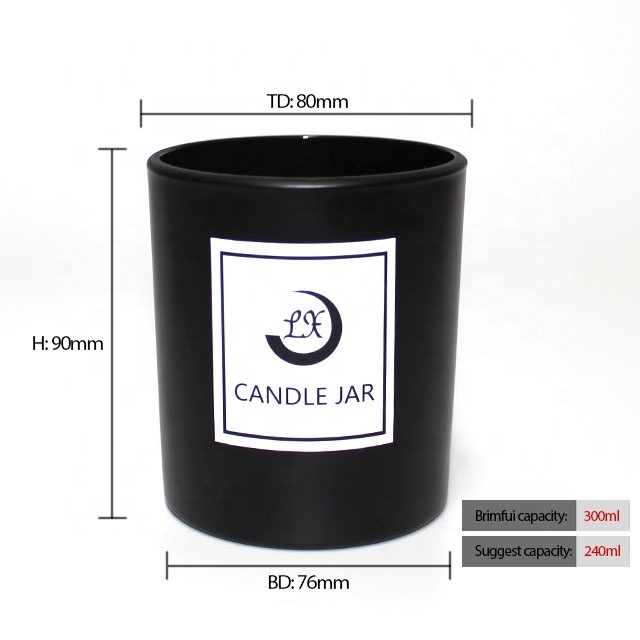 LANGXU custom LOGO matte black cylinder empty glass candle holder wholesale for Candle Making Frosted candle jar in bulk lid