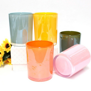 LANGXU 550ml 18oz pink yellow white green orange cylinder glossy smooth surface empty candle container with custom lids