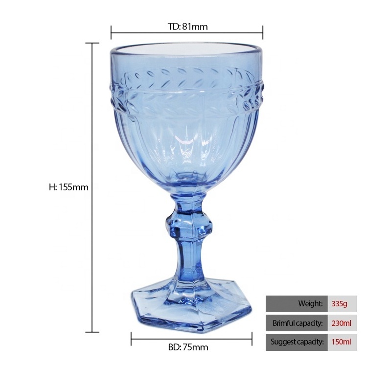 LANGXU 320ml Custom Classic Amber Blue Goblet Vintage Glass Red Wine Drinking Cup Crystal Wine Glasses Sets