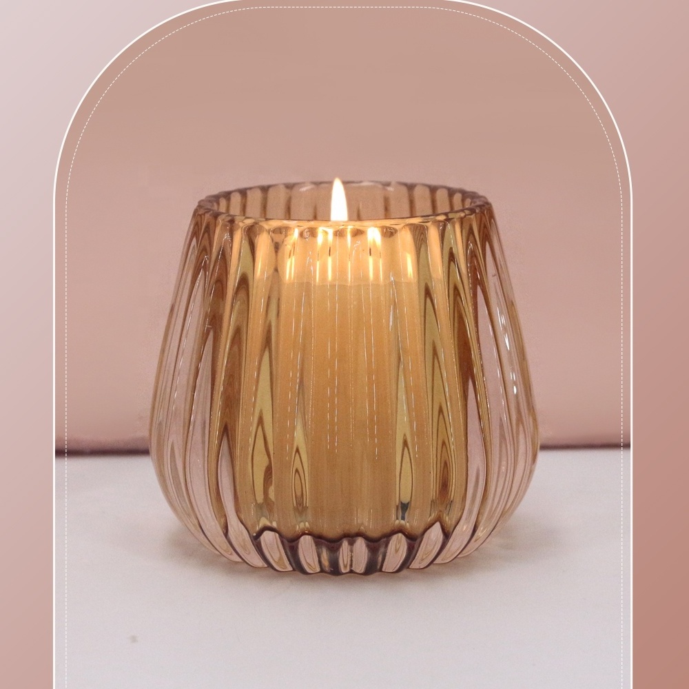 LANGXU luxury mini small thick pearl amber color round glass tealight candle holder for tea-light