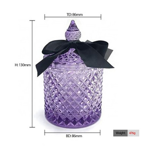 LANGXU luxury diamond cut embossed sugar box jewelry storage steeple top black/white colored glass candy jar with glass lid