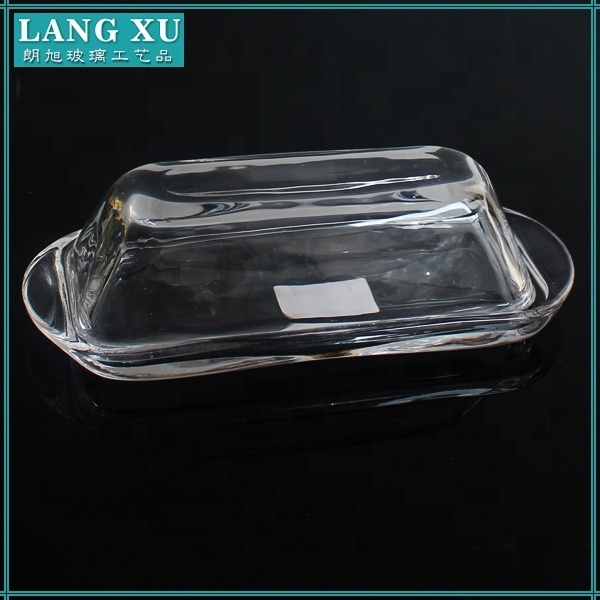 LANGXU Hot selling tableware cooking set glass butter dish with glass cover clear