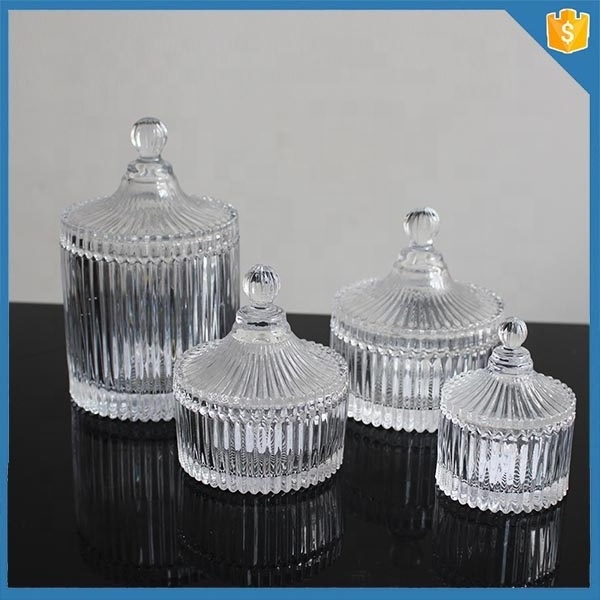 LANGXU ribbed cylinder colorful small glass jar with lid for candle jar with glass lid