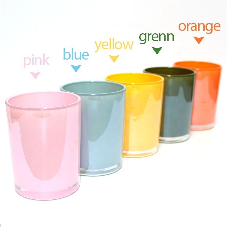 LANGXU 550ml 18oz pink yellow white green orange cylinder glossy smooth surface empty candle container with custom lids