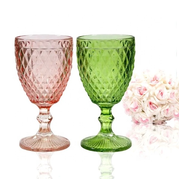 LANGXU wholesale pressed glass water blue pink green color medieval wine goblets