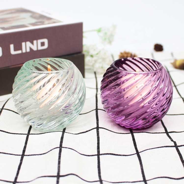 LANGXU hot sale glossy Colorful ball shape clear glass crystal tea light Purple Light Blue candle holders for Candle Making