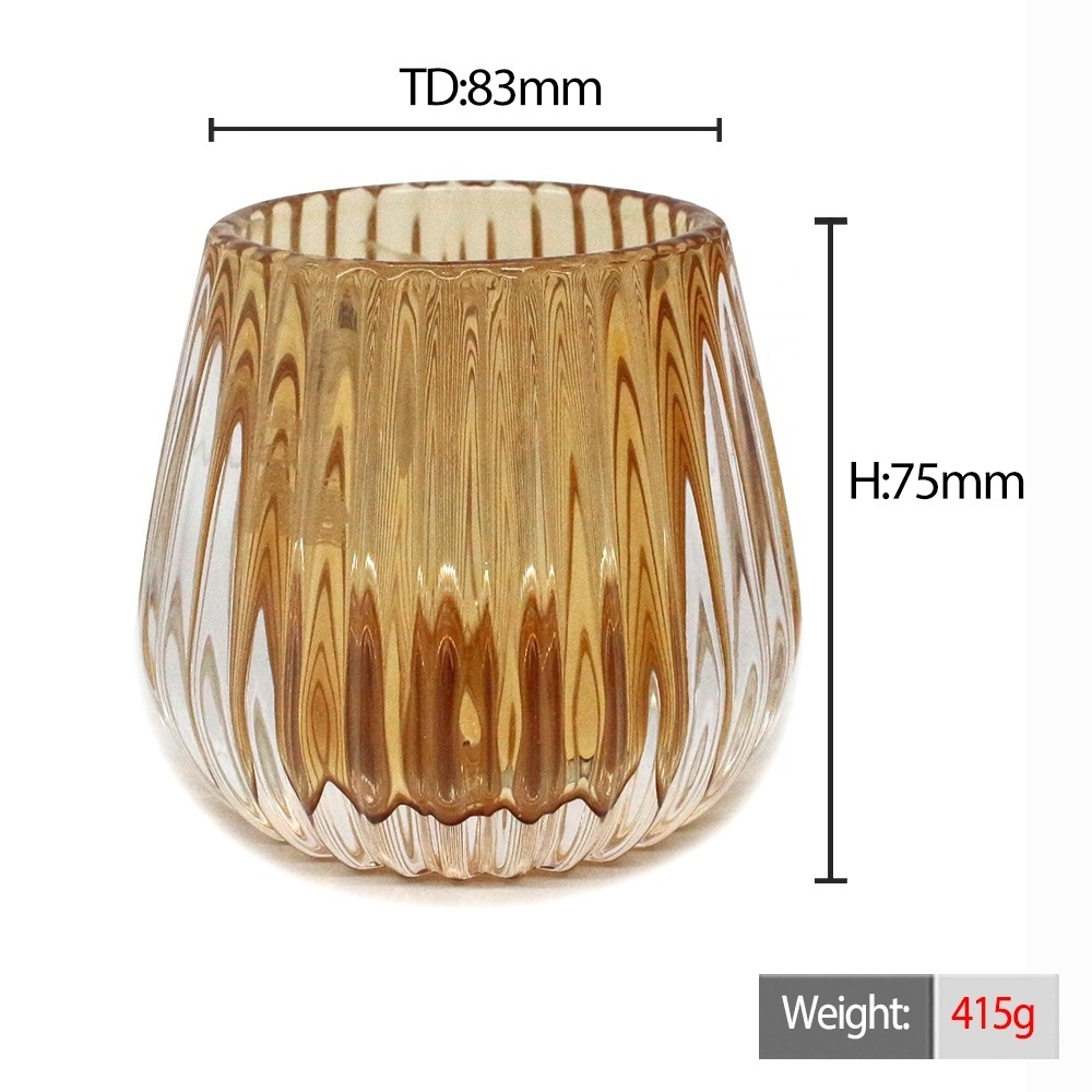 LANGXU luxury mini small thick pearl amber color round glass tealight candle holder for tea-light