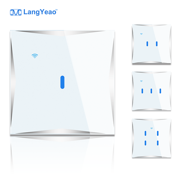 LangYeao Eu/Uk 1/2/3/4 gang Wireless Touch Wifi Touch Wall Light Switch Tuya Smart Home Switch With Neutral Wire