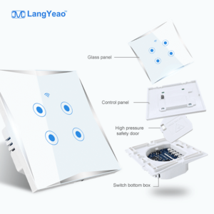 Langyeao Tuya WiFi Smart EU UK Wall Touch Switch 1/2/3/4 Gang Smart Scene Panel Wireless Switch