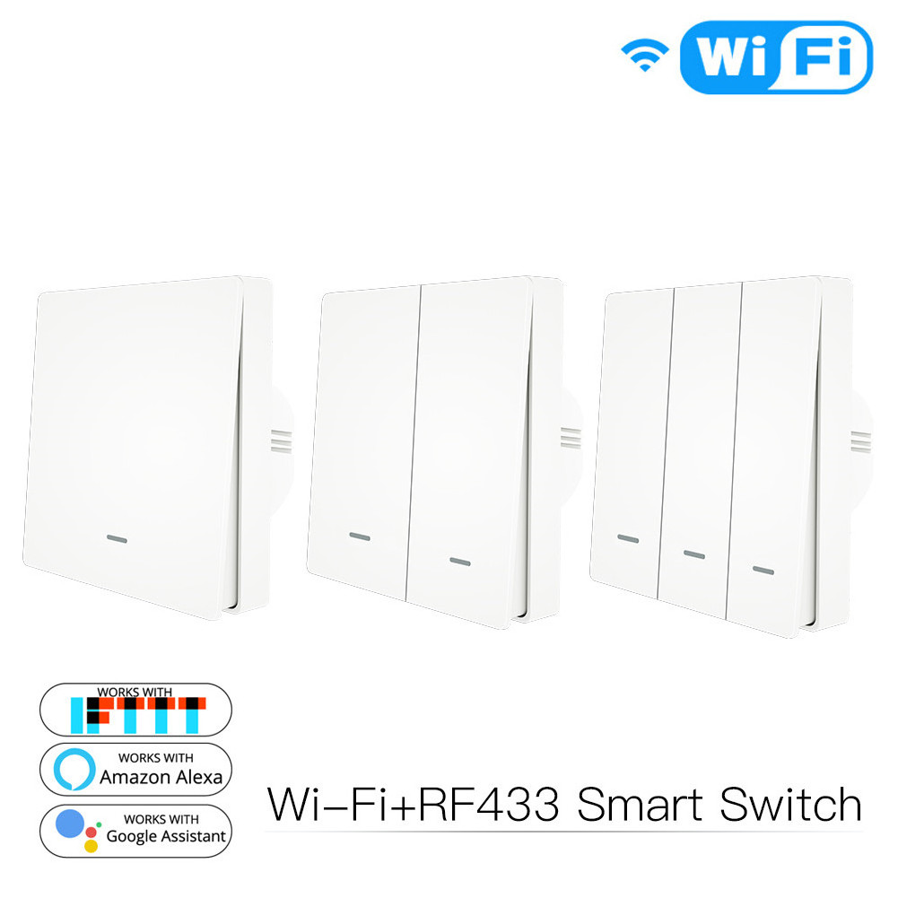 Tuya Smart Life App Push Button Switch Smart 1/2/3 Gang WiFi/Zigbee Light Switch Wireless Remote/Voice Control Work