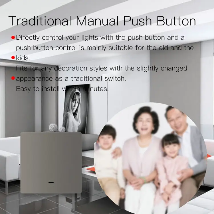 Tuya Smart Life App Push Button Switch Smart 1/2/3 Gang WiFi/Zigbee Light Switch Wireless Remote/Voice Control Work