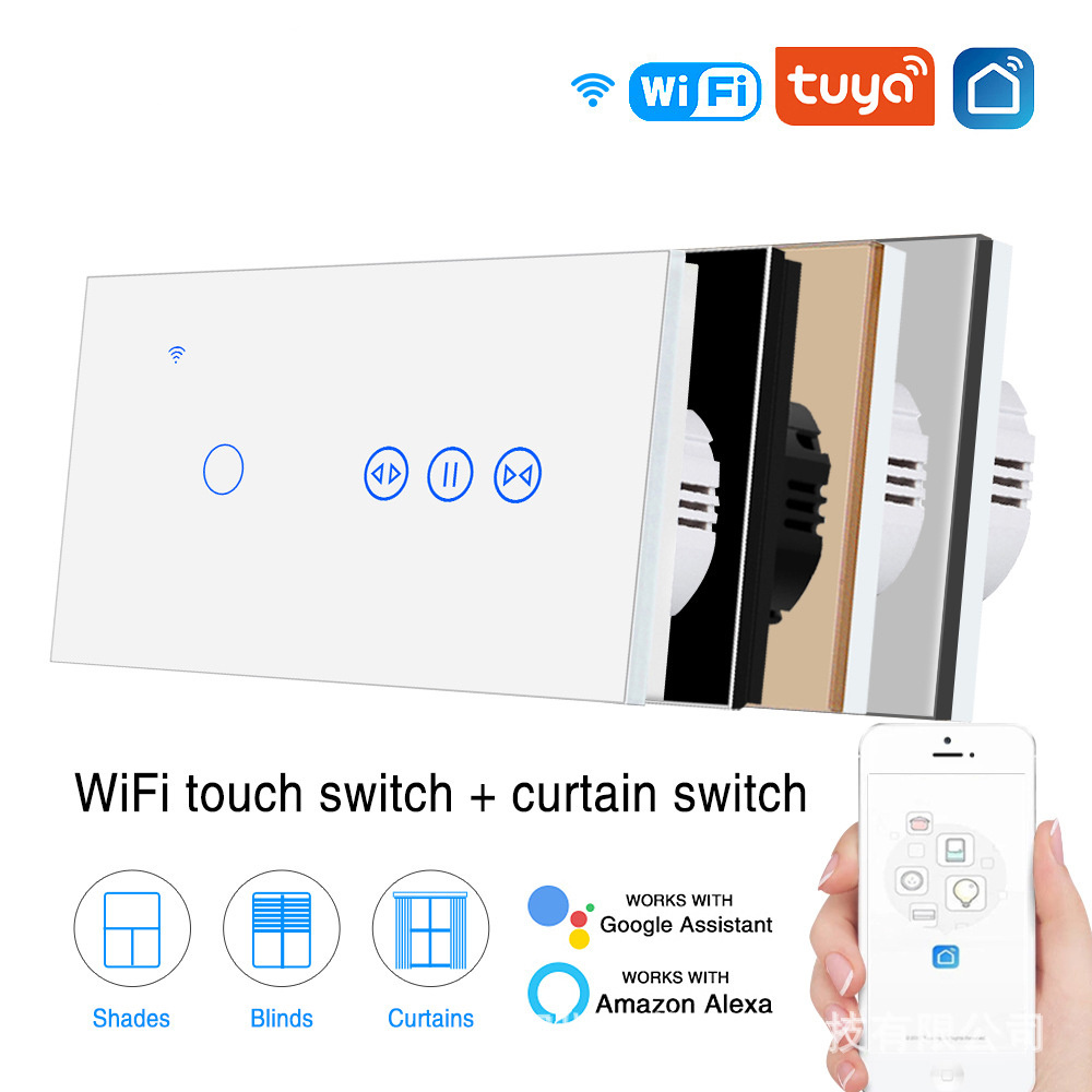 Tuya Smart Home System Touch Wall Electric Curtain and 1/2/3/4 Gang Light Switch and WiFi Alexa&Google Home Control