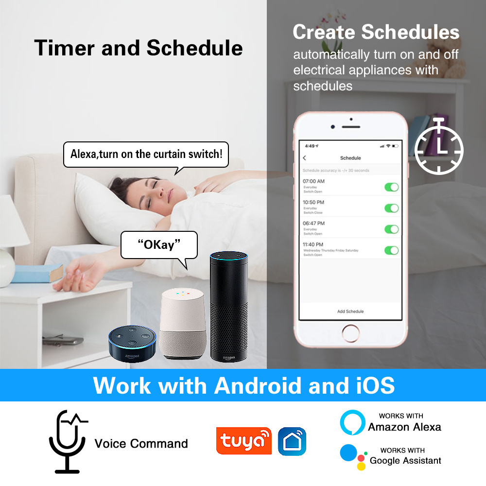 Tuya Smart Home System Touch Wall Electric Curtain and 1/2/3/4 Gang Light Switch and WiFi Alexa&Google Home Control