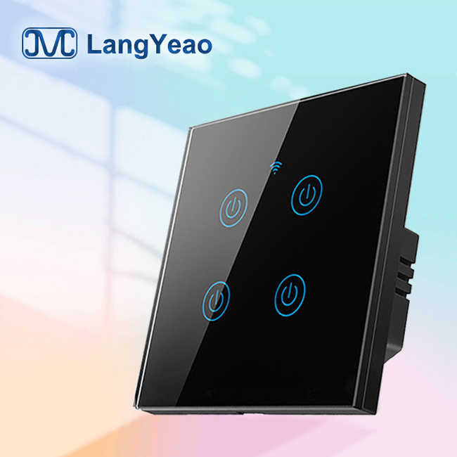 Langyeao Tuya EU UK Light Switch 1/2/3/4 Gang Glass Panel HomeKit Apple Smart Home WiFi Wall Smart Touch Electrical Switch