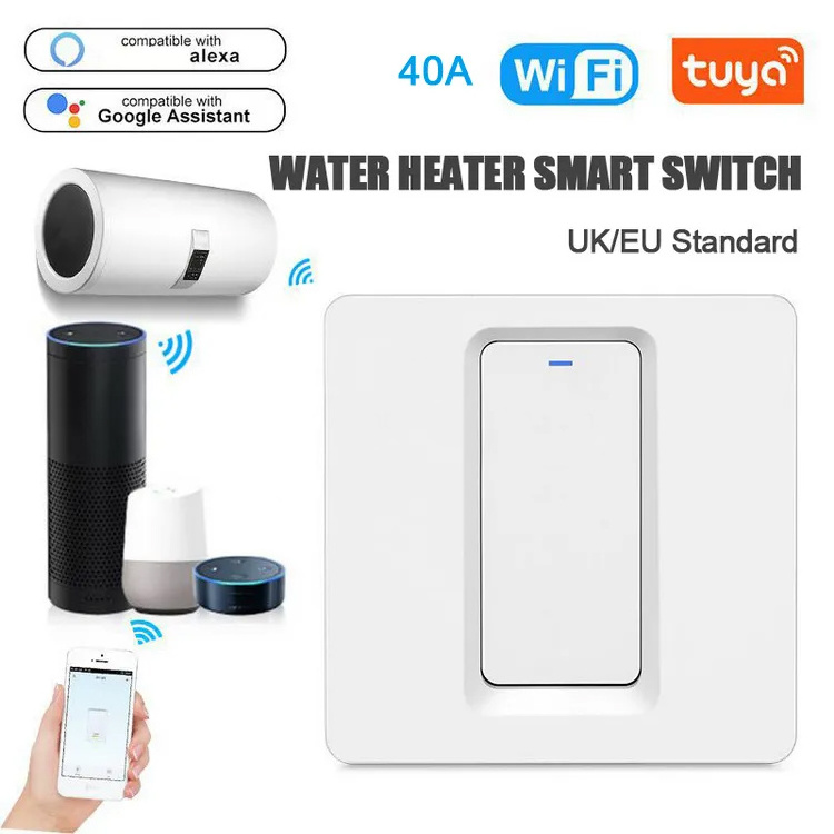 Tuya WiFi+BLE Smart Boiler Switch wifi 40A Water Heater 4000W Smart Water Heater Button Switch EU UK Standard