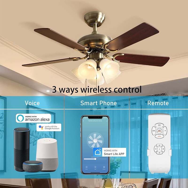 Tuya WiFi Smart Ceiling Fan+Light Combo Button Switch Wireless Voice/Remote Control Support for Alexa and Google Assistant