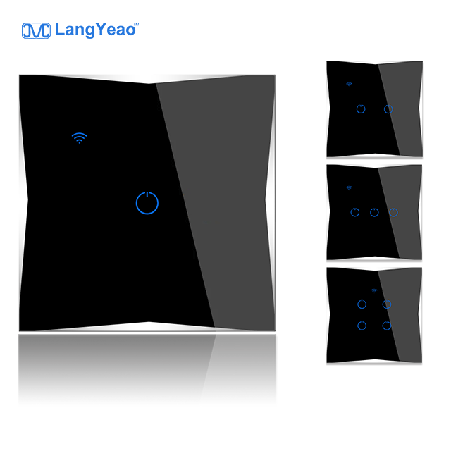 Langyeao Eu/UK Standard Wifi Tuya Homekit Smart Switch Wireless App Touch Glass Panel Wall Smart  smart light switch wifi