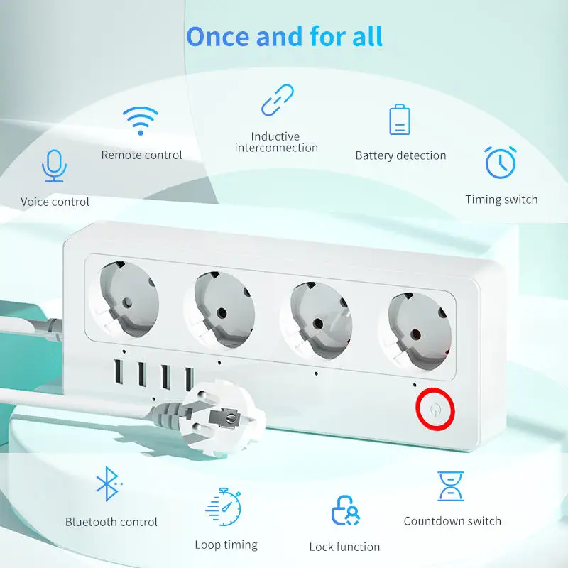 2023 Langyeao EU Tuya Smart Power Strip German standard WiFi Power Board Surge Protector Household Timer Switch Socket