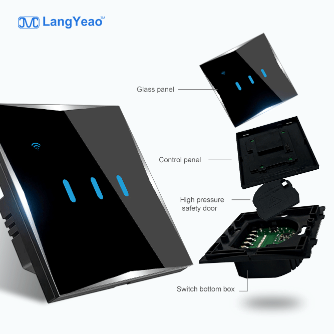 LangYeao EU UK Tuya WiFi Smart Electric Switches Voice Control Anti-scratch Grass Panel  1/2/3/4 Gang No/With Neutral Wire