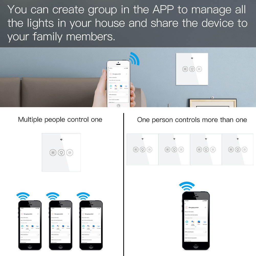 EU Light Dimmer Switch Touch WiFi Smart Switch Schedule Timer Brightness Memory Smart Life/Tuya APP Remote Control Alexa