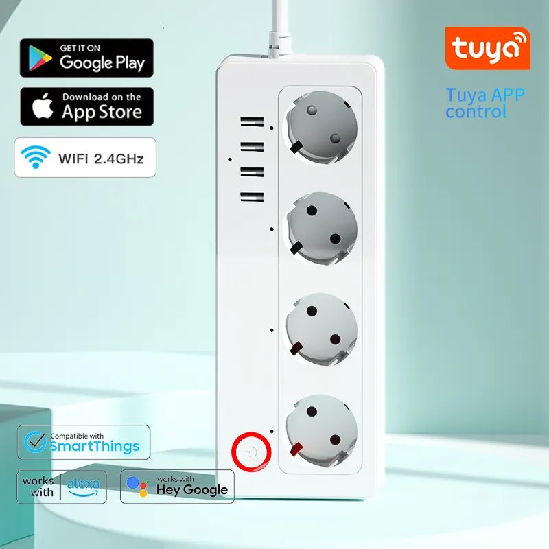 2023 Langyeao EU Tuya Smart Power Strip German standard WiFi Power Board Surge Protector Household Timer Switch Socket