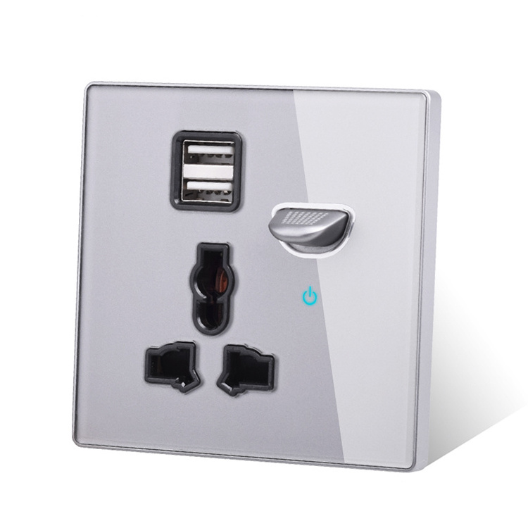 13A Universal Power Socket with USB Wall Outlet With LED Black Glass UK Malta Ireland EU Europe France Socket Wall Plug