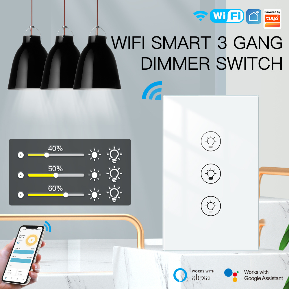 Langyeao US WiFi/ZigBee Tuya Smart Wall Touch Light Dimmer Switch 1/2/3 Gang Smart Life Works with Amazon Alexa and Google Home