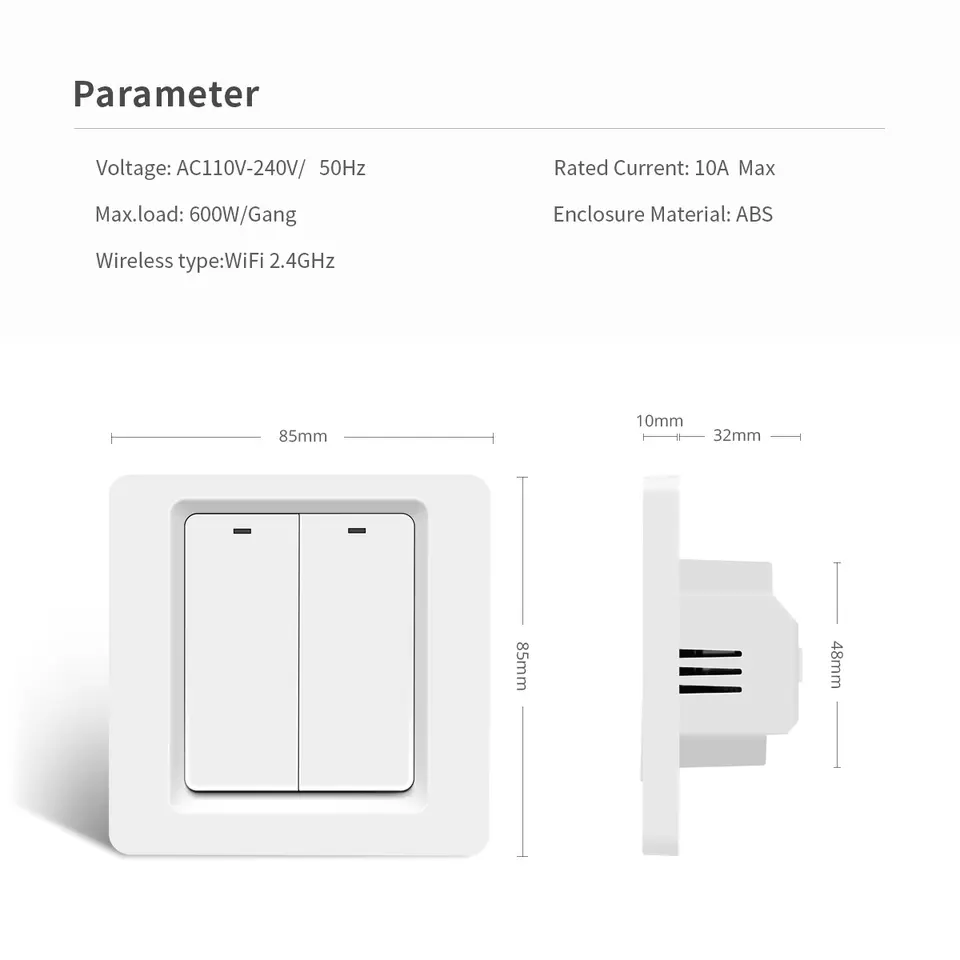 Tuya WiFi Apple Homekit Smart Key Switches Alexa Google Home Wall Light Push Button Switch 1/2/3 Gang